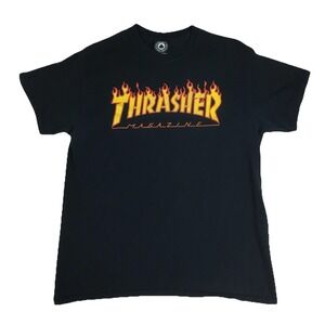 Thrasher Magazine Flame Logo T-Shirt Mens Medium Black Short Sleeve Graphic Tee